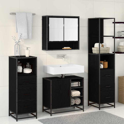 vidaXL Bathroom Furniture Set 4 pcs Black Oak Engineered Wood 4