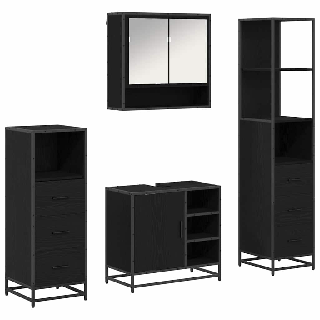 vidaXL Bathroom Furniture Set 4 pcs Black Oak Engineered Wood 2