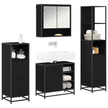 vidaXL Bathroom Furniture Set 4 pcs Black Oak Engineered Wood 3