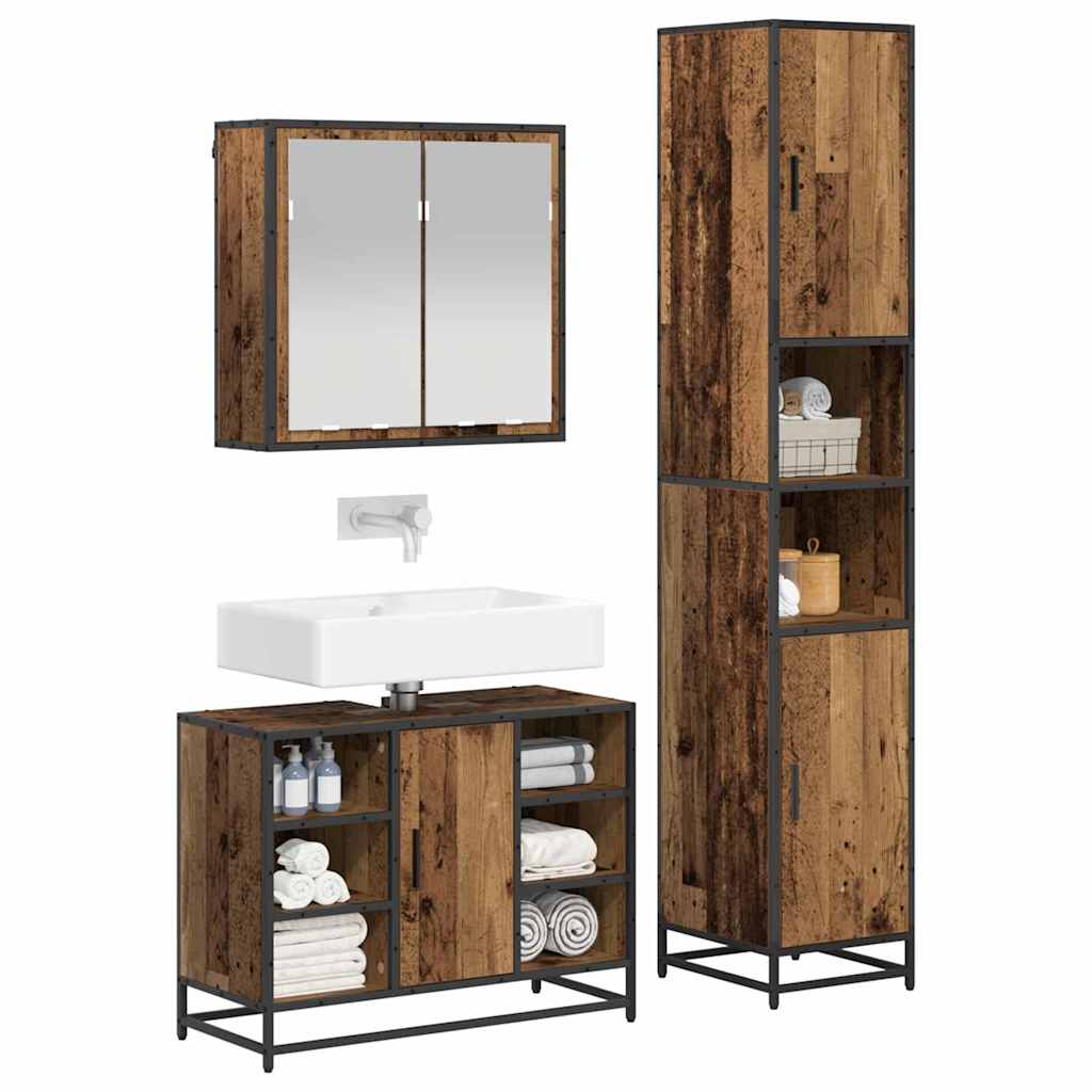 vidaXL Bathroom Furniture Set 3 pcs Old Wood Engineered Wood 3