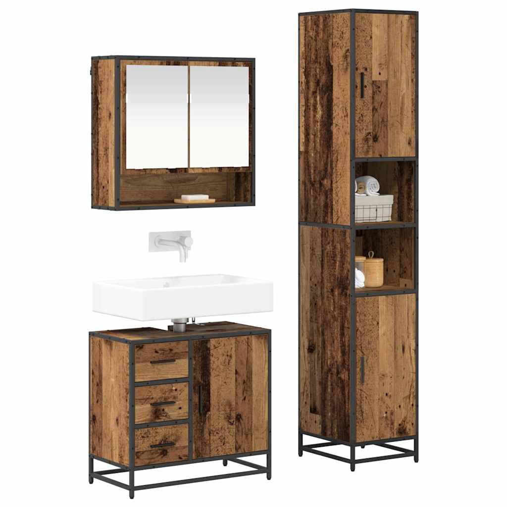 vidaXL Bathroom Furniture Set 3 pcs Old Wood Engineered Wood 3