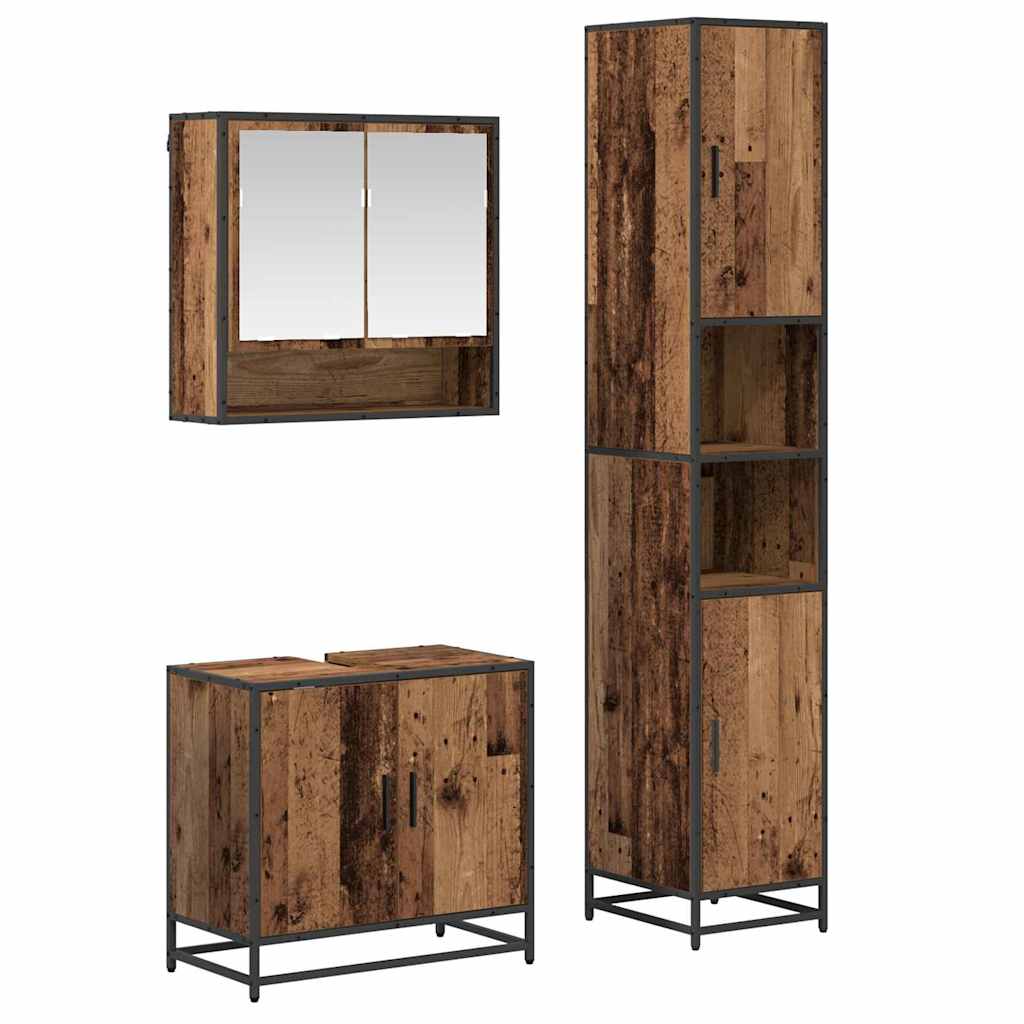3 Piece Bathroom Furniture Set Engineered Wood Old wood