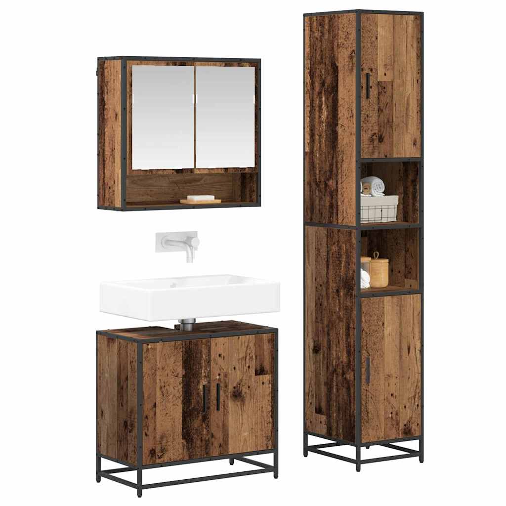 3 Piece Bathroom Furniture Set Engineered Wood Old wood