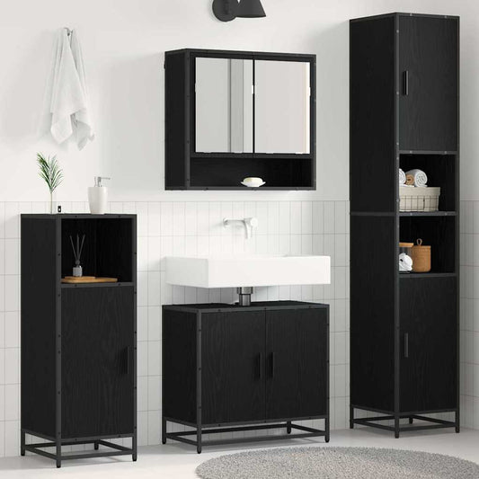 3 Piece Bathroom Furniture Set Engineered Wood Black oak