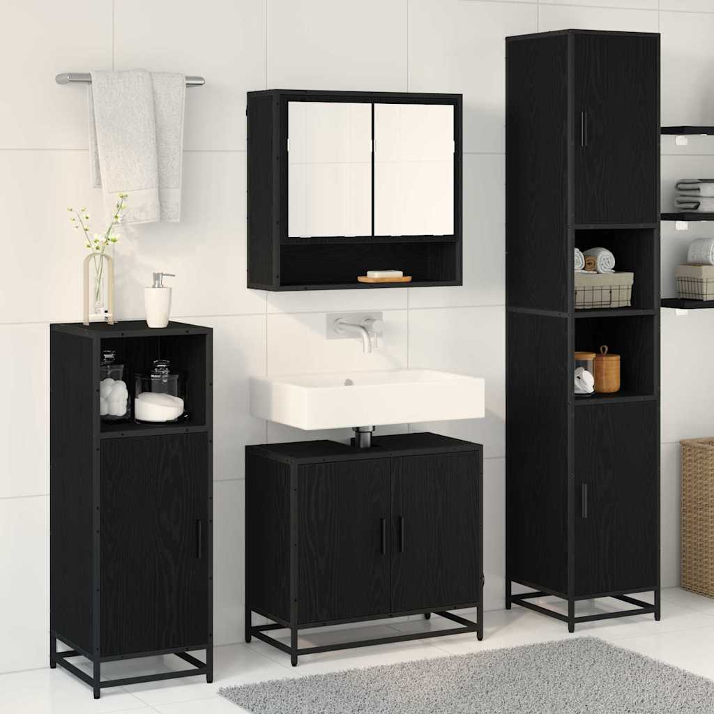 vidaXL Bathroom Furniture Set 3 pcs Black Oak Engineered Wood 4