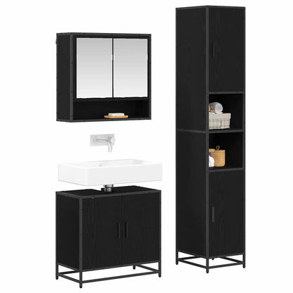 vidaXL Bathroom Furniture Set 3 pcs Black Oak Engineered Wood 3