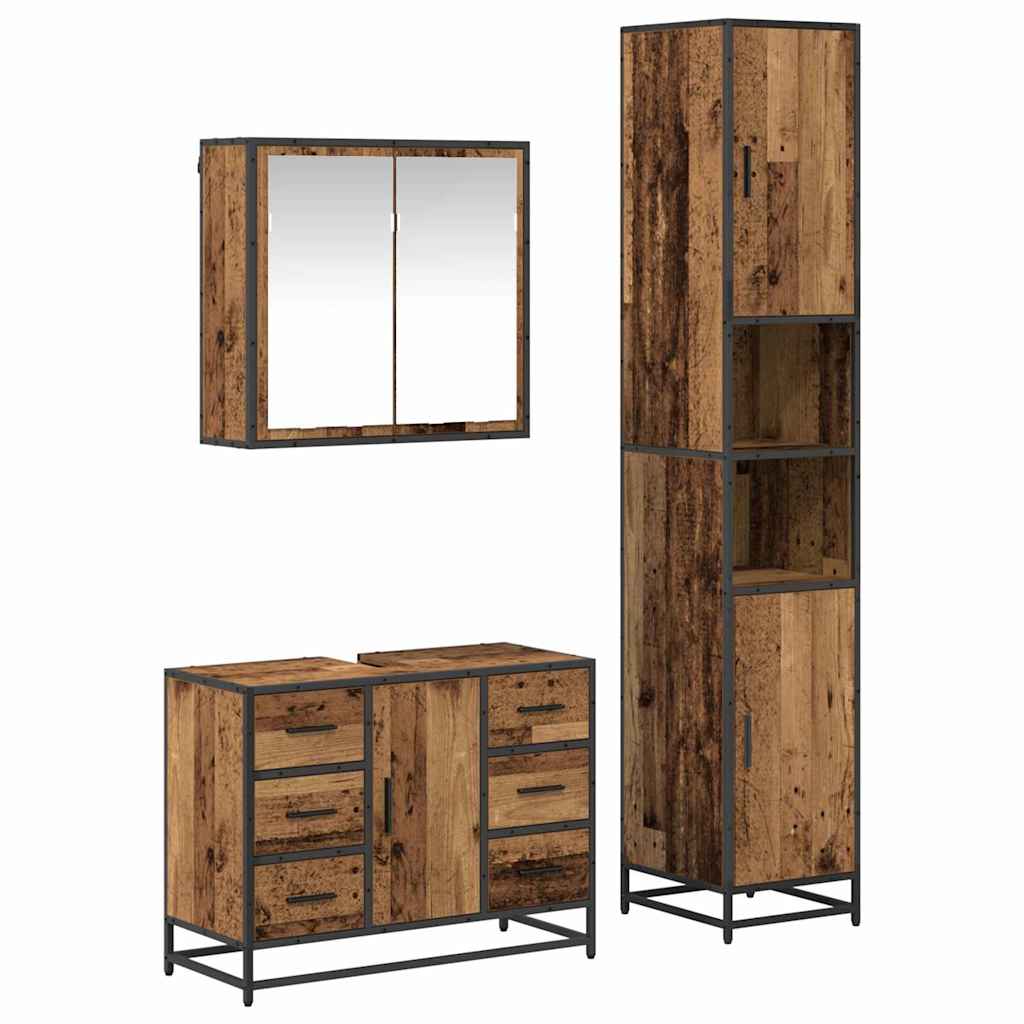vidaXL Bathroom Furniture Set 3 pcs Old Wood Engineered Wood 2