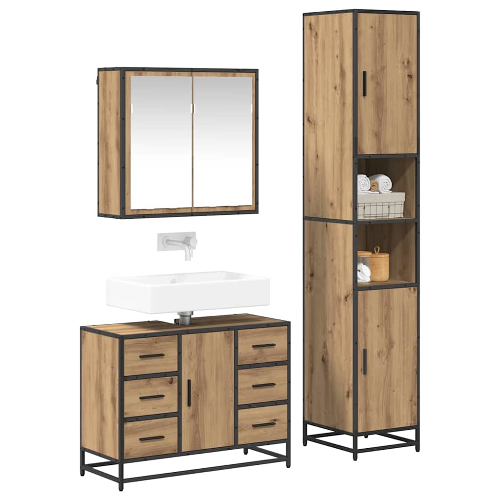 vidaXL Bathroom Furniture Set 3 pcs Artisan Oak Engineered Wood 3