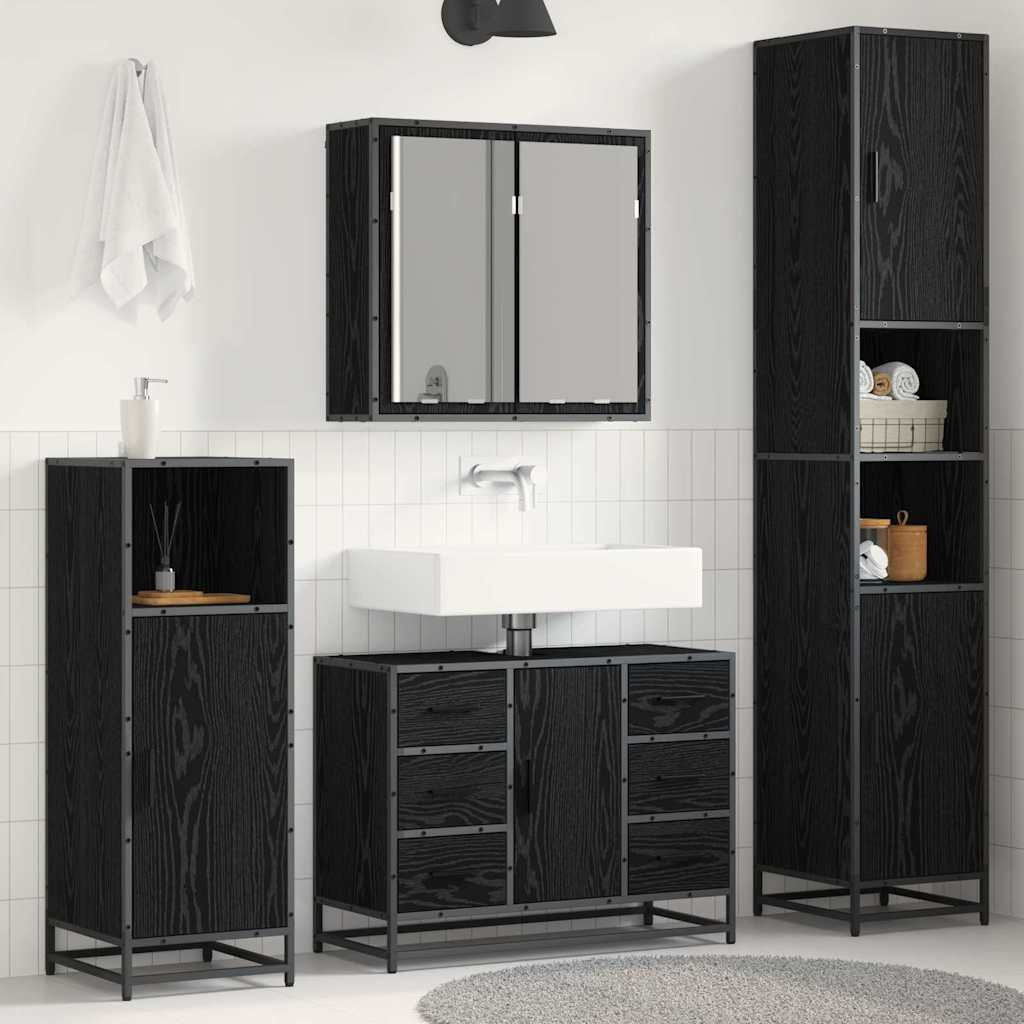 vidaXL Bathroom Furniture Set 3 pcs Black Oak Engineered Wood 1