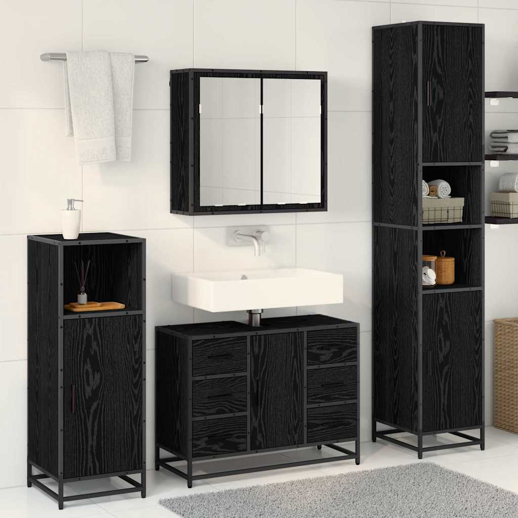 vidaXL Bathroom Furniture Set 3 pcs Black Oak Engineered Wood 4