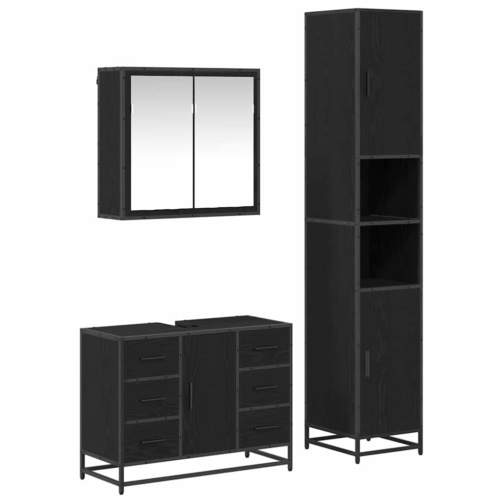 vidaXL Bathroom Furniture Set 3 pcs Black Oak Engineered Wood 2