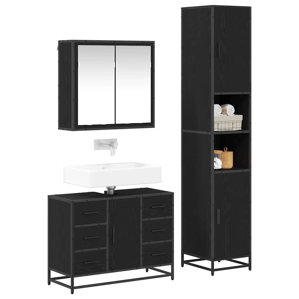vidaXL Bathroom Furniture Set 3 pcs Black Oak Engineered Wood 3