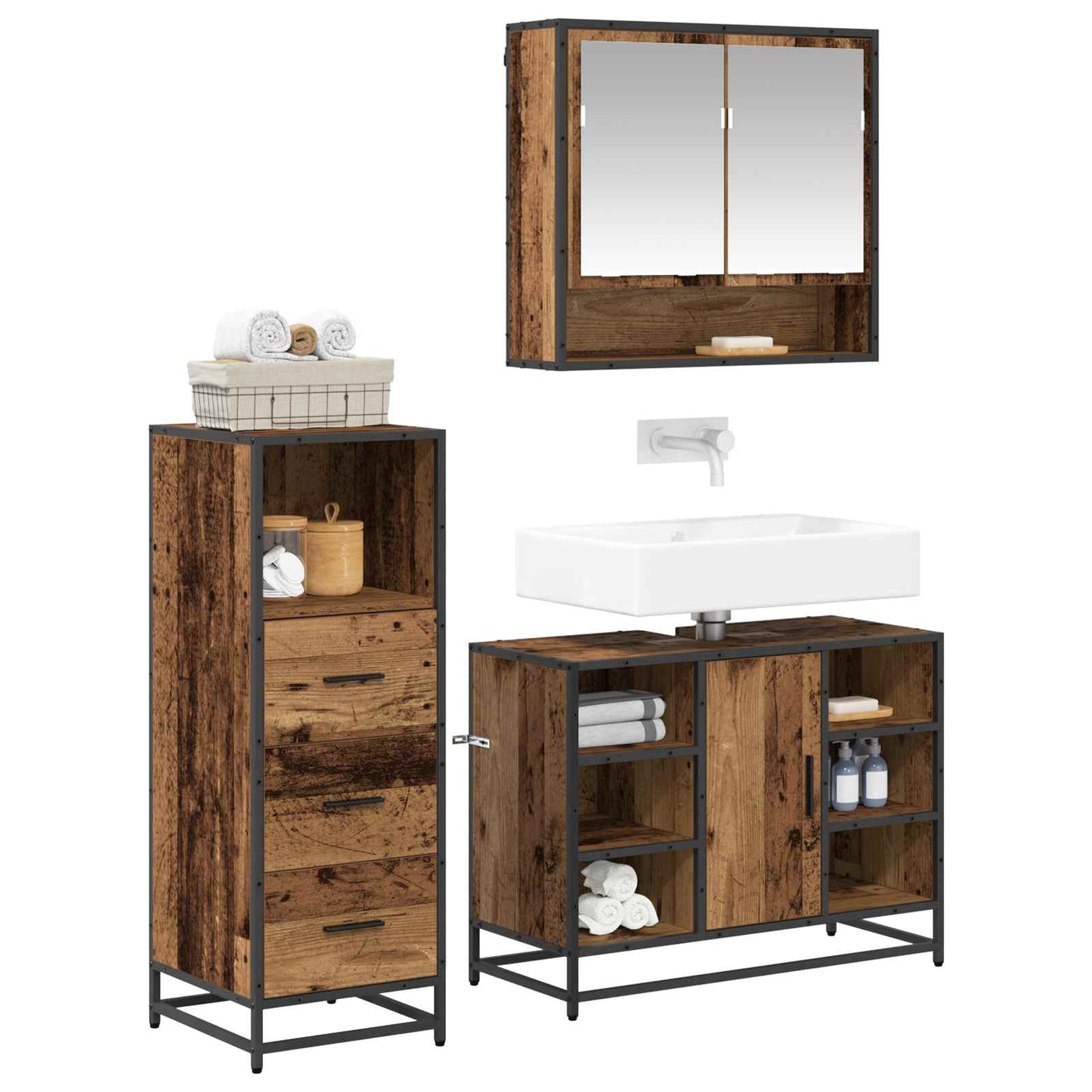vidaXL Bathroom Furniture Set 3 pcs Old Wood Engineered Wood 3