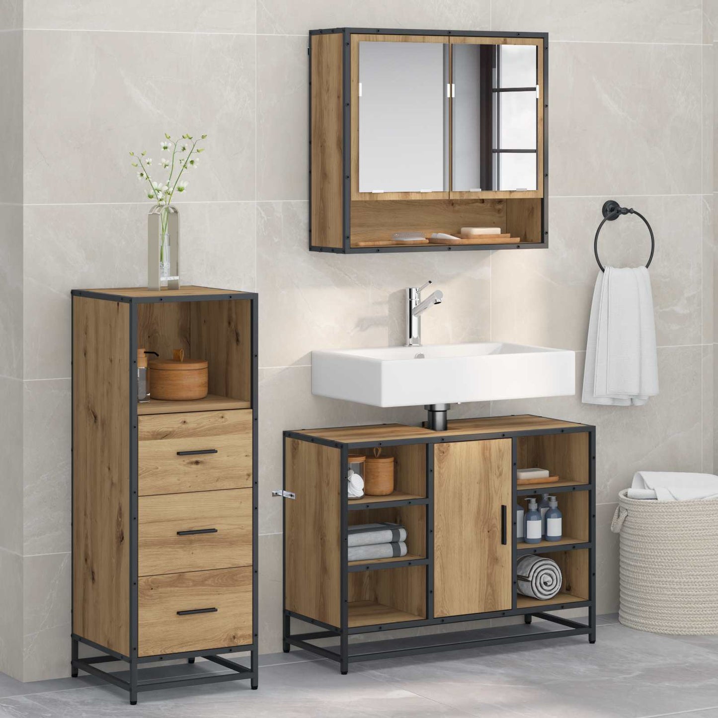 vidaXL Bathroom Furniture Set 3 pcs Artisan Oak Engineered Wood 1