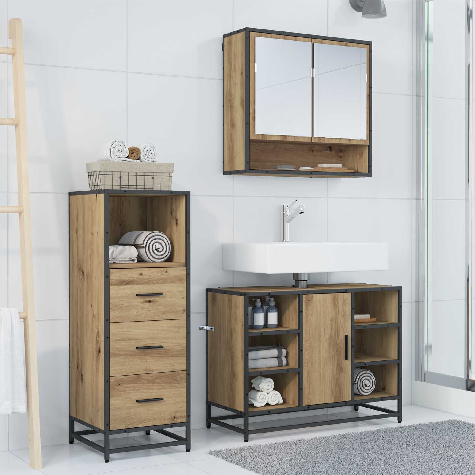 vidaXL Bathroom Furniture Set 3 pcs Artisan Oak Engineered Wood 4