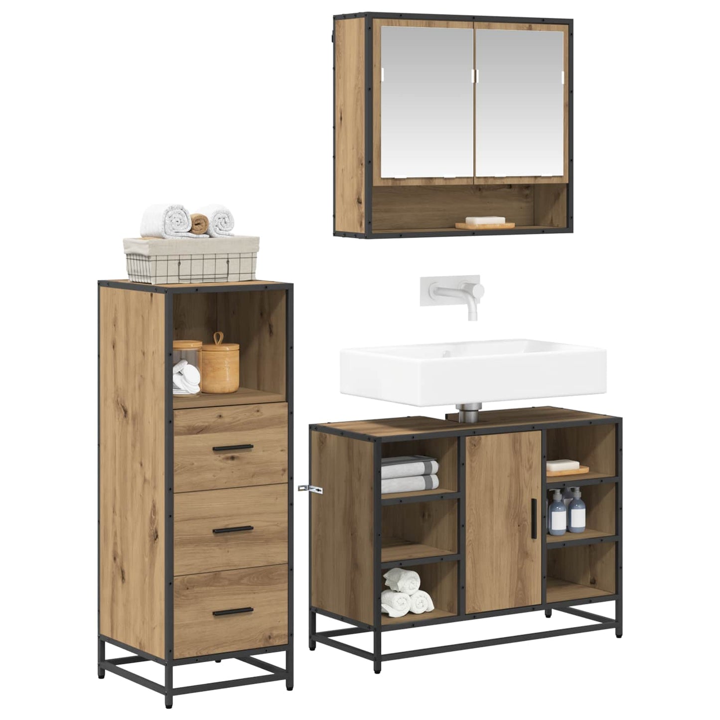 vidaXL Bathroom Furniture Set 3 pcs Artisan Oak Engineered Wood 3