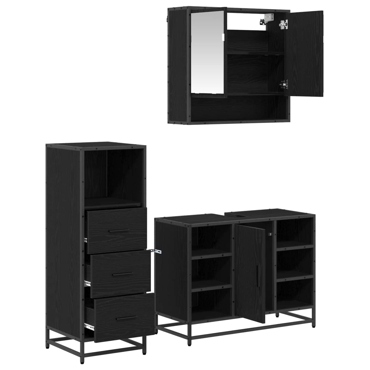 vidaXL Bathroom Furniture Set 3 pcs Black Oak Engineered Wood 5