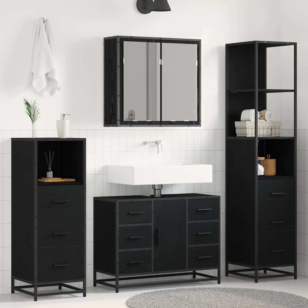 vidaXL Bathroom Furniture Set 4 pcs Black Oak Engineered Wood 1