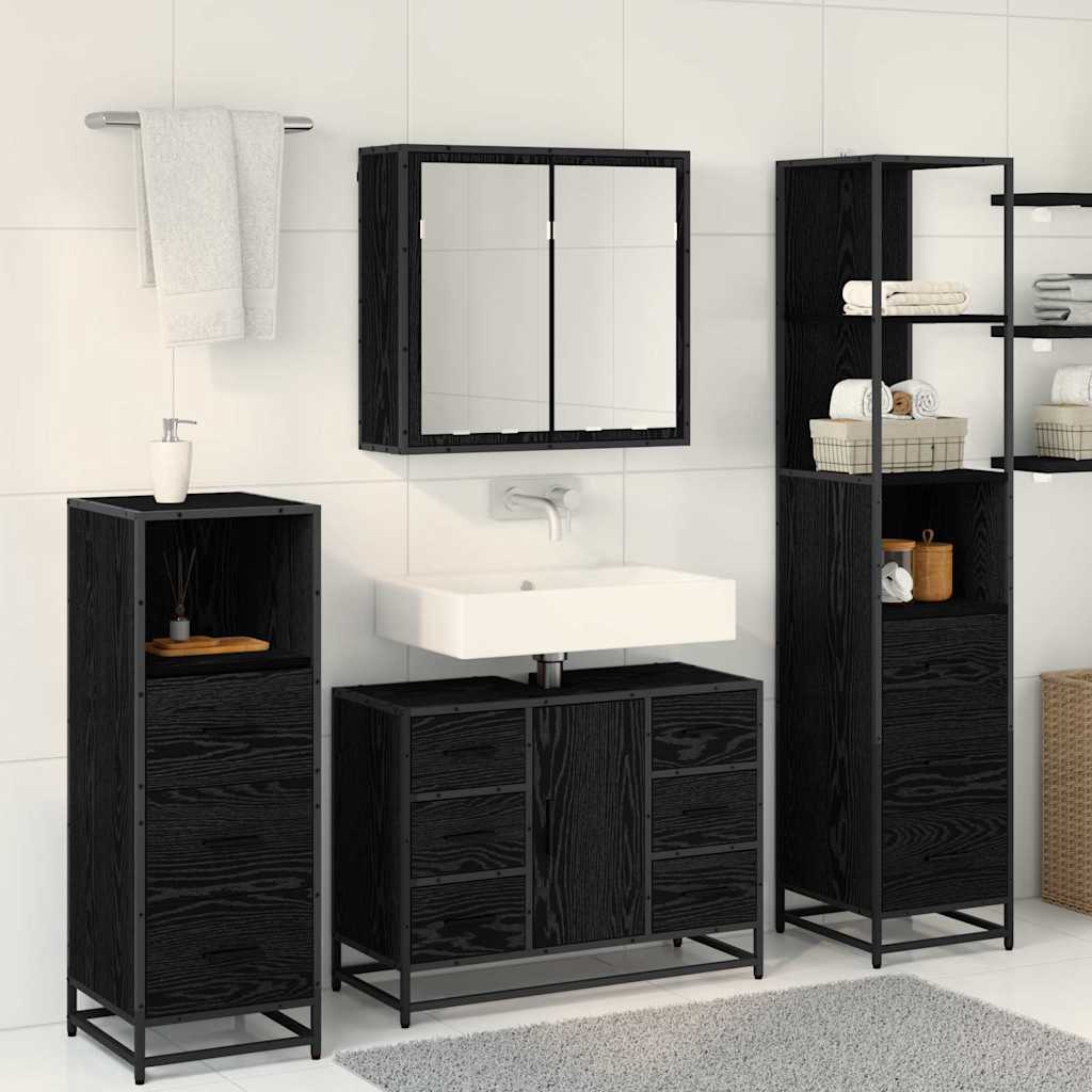 vidaXL Bathroom Furniture Set 4 pcs Black Oak Engineered Wood 4
