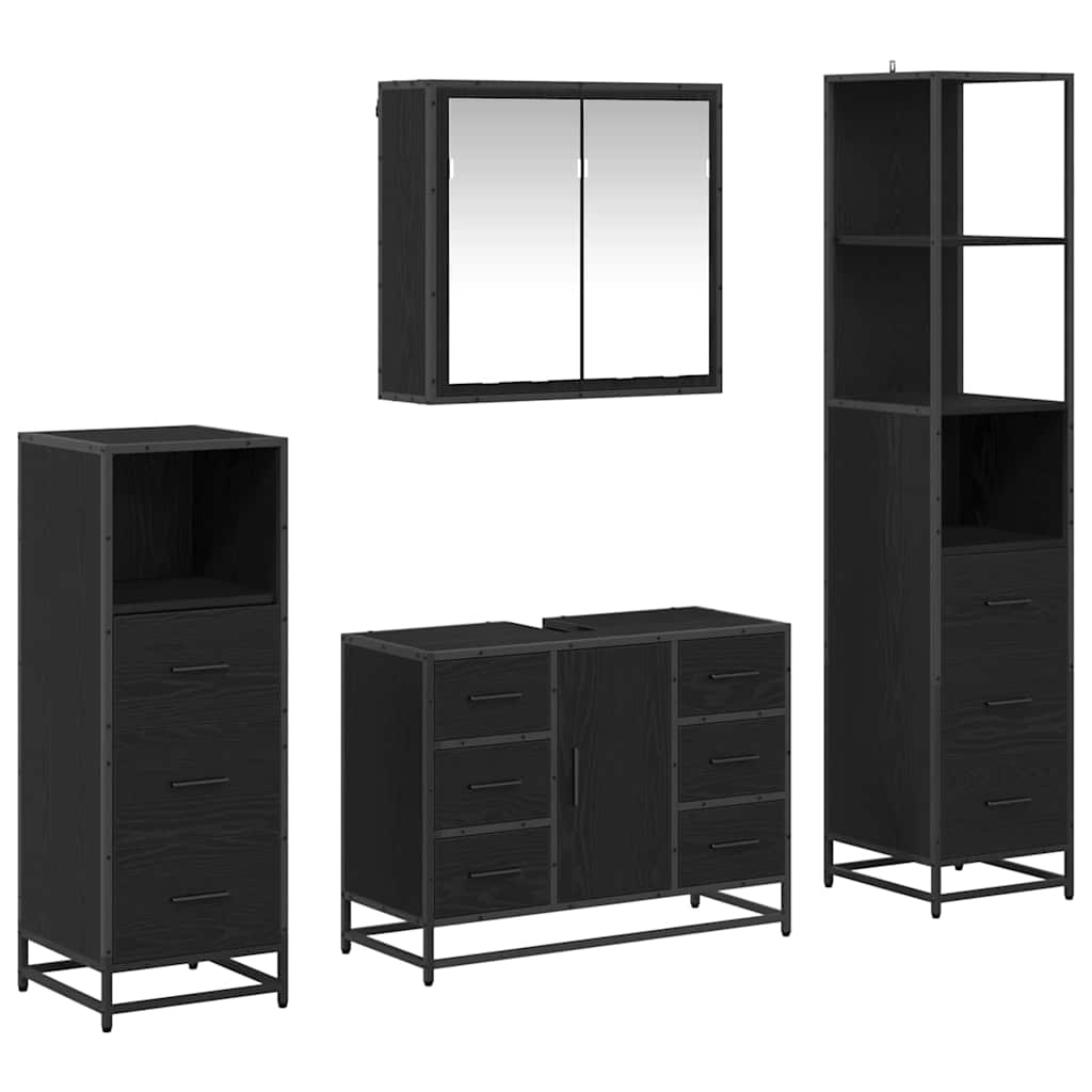 vidaXL Bathroom Furniture Set 4 pcs Black Oak Engineered Wood 2