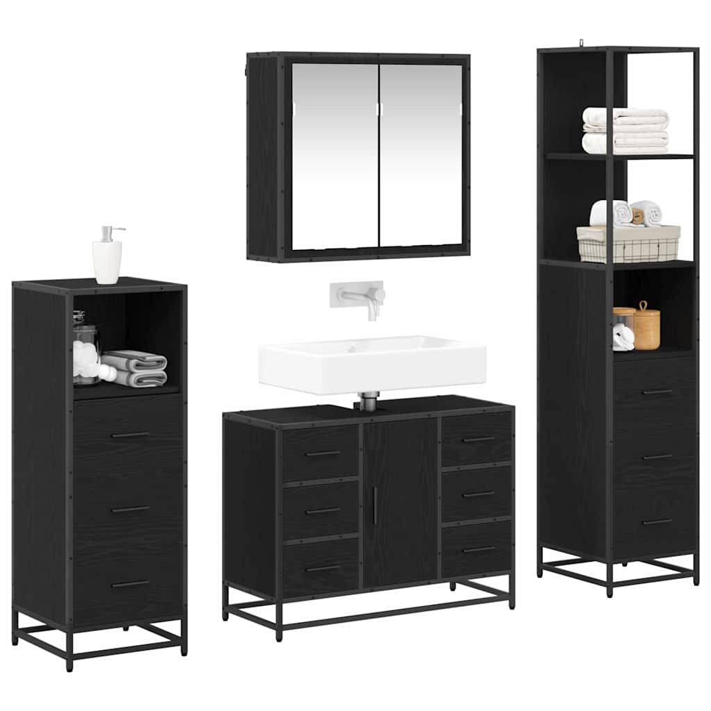 vidaXL Bathroom Furniture Set 4 pcs Black Oak Engineered Wood 3