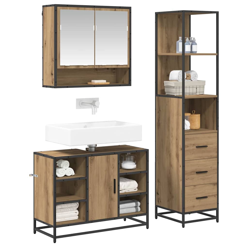 vidaXL Bathroom Furniture Set 3 pcs Artisan Oak Engineered Wood 3