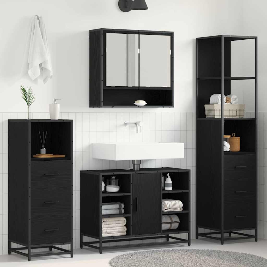 vidaXL Bathroom Furniture Set 3 pcs Black Oak Engineered Wood 1