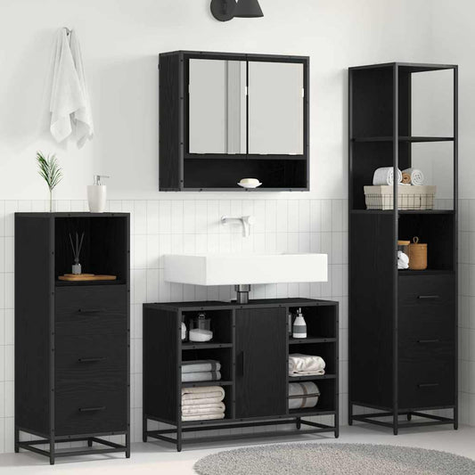 vidaXL Bathroom Furniture Set 3 pcs Black Oak Engineered Wood 1