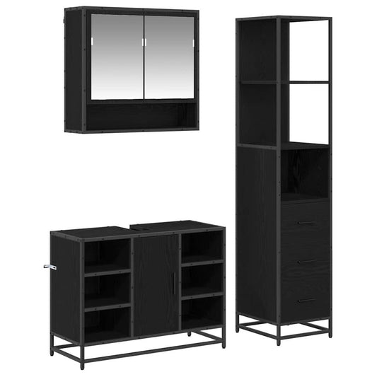vidaXL Bathroom Furniture Set 3 pcs Black Oak Engineered Wood 2