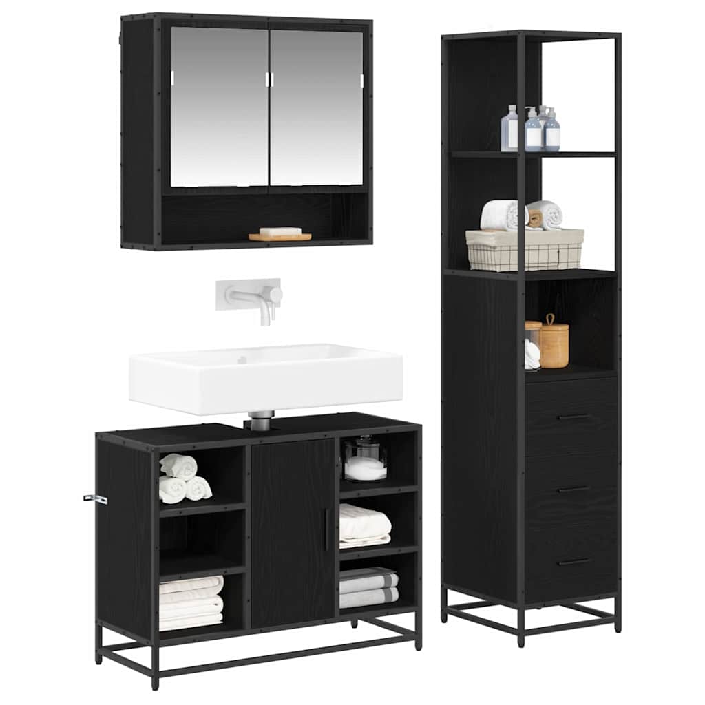vidaXL Bathroom Furniture Set 3 pcs Black Oak Engineered Wood 3