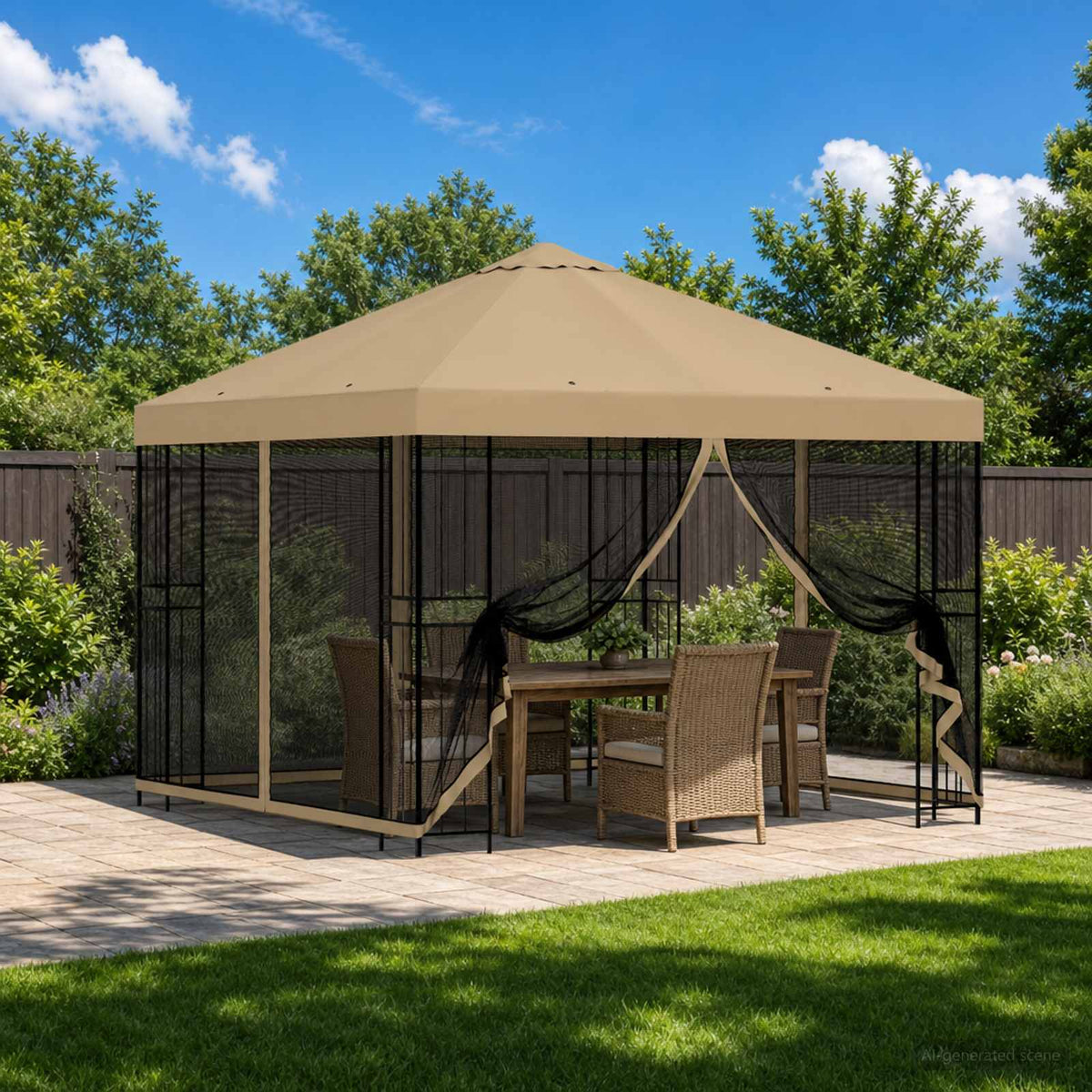 Garden Gazebo with Sidewalls 3 x 3 m Polyester and Steel with 4 sidewalls Beige