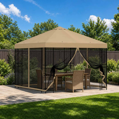 Garden Gazebo with Sidewalls 3 x 3 m Polyester and Steel with 4 sidewalls Beige