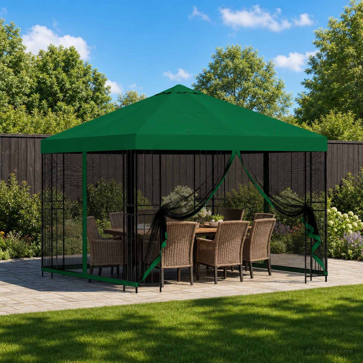 vidaXL Garden Gazebo with Sidewalls 3 x 3 m Green Polyester and Steel 1