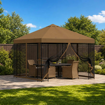 vidaXL Garden Gazebo with Sidewalls 3 x 3 m Taupe Polyester and Steel 1