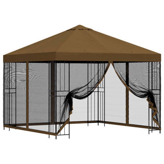 vidaXL Garden Gazebo with Sidewalls 3 x 3 m Taupe Polyester and Steel 2