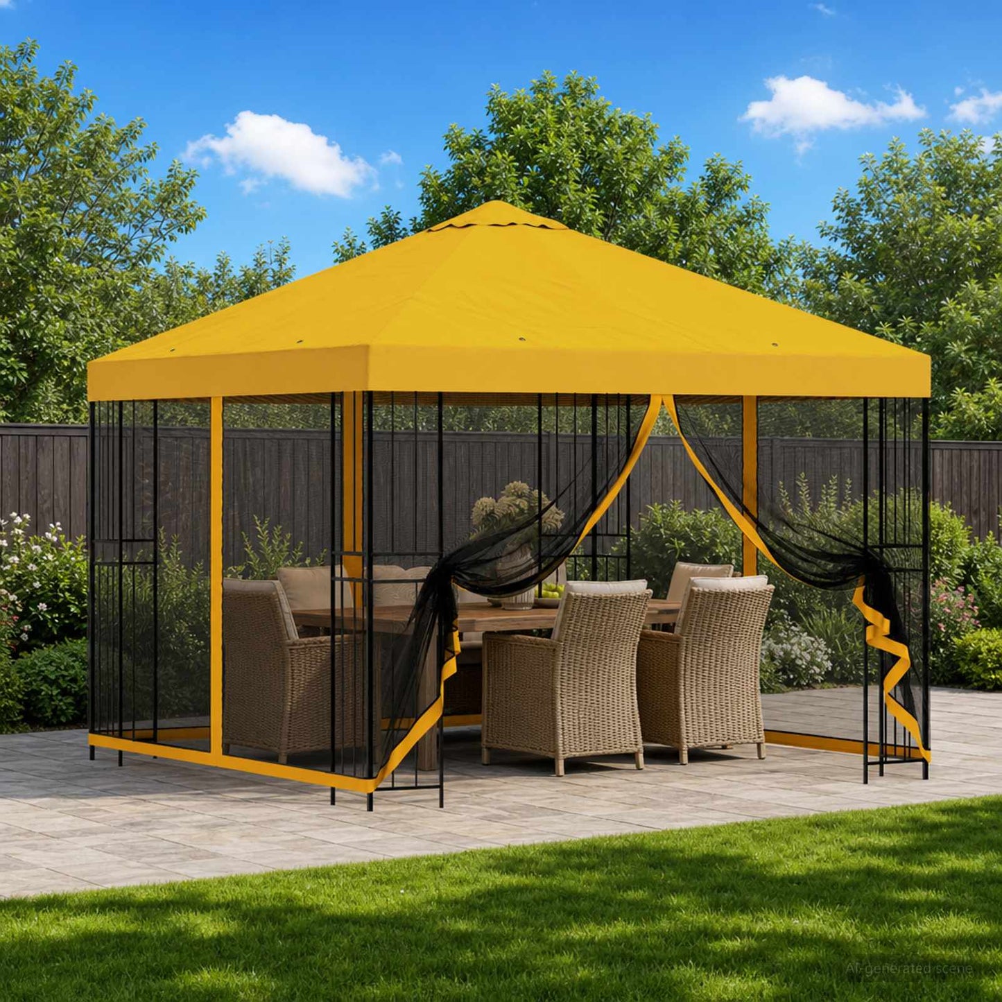 vidaXL Garden Gazebo with Sidewalls 3 x 3 m Yellow Polyester and Steel 1