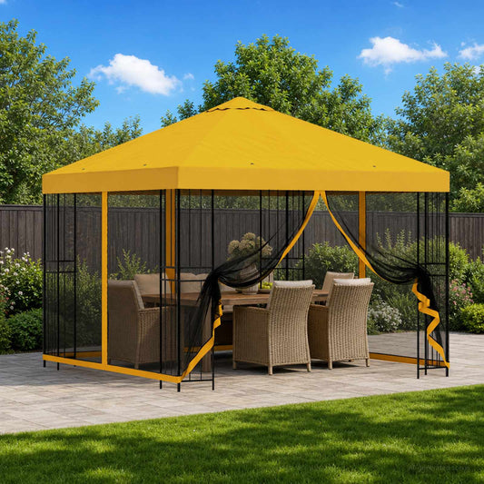 vidaXL Garden Gazebo with Sidewalls 3 x 3 m Yellow Polyester and Steel 1
