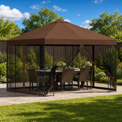 Garden Gazebo with Sidewalls 3 x 3 m Polyester and Steel with 4 sidewalls Brown