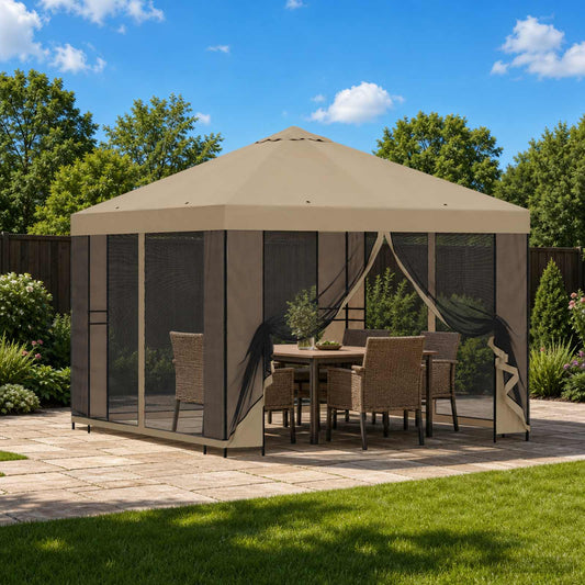 vidaXL Garden Gazebo with Sidewalls 3 x 3 m Beige Polyester and Steel 1