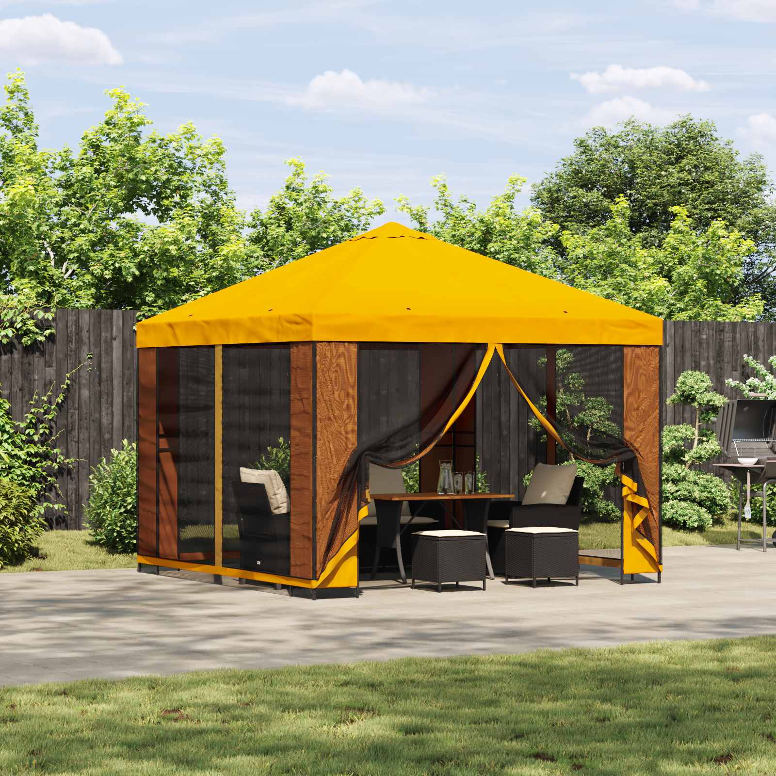 vidaXL Garden Gazebo with Sidewalls 3 x 3 m Yellow Polyester and Steel 1