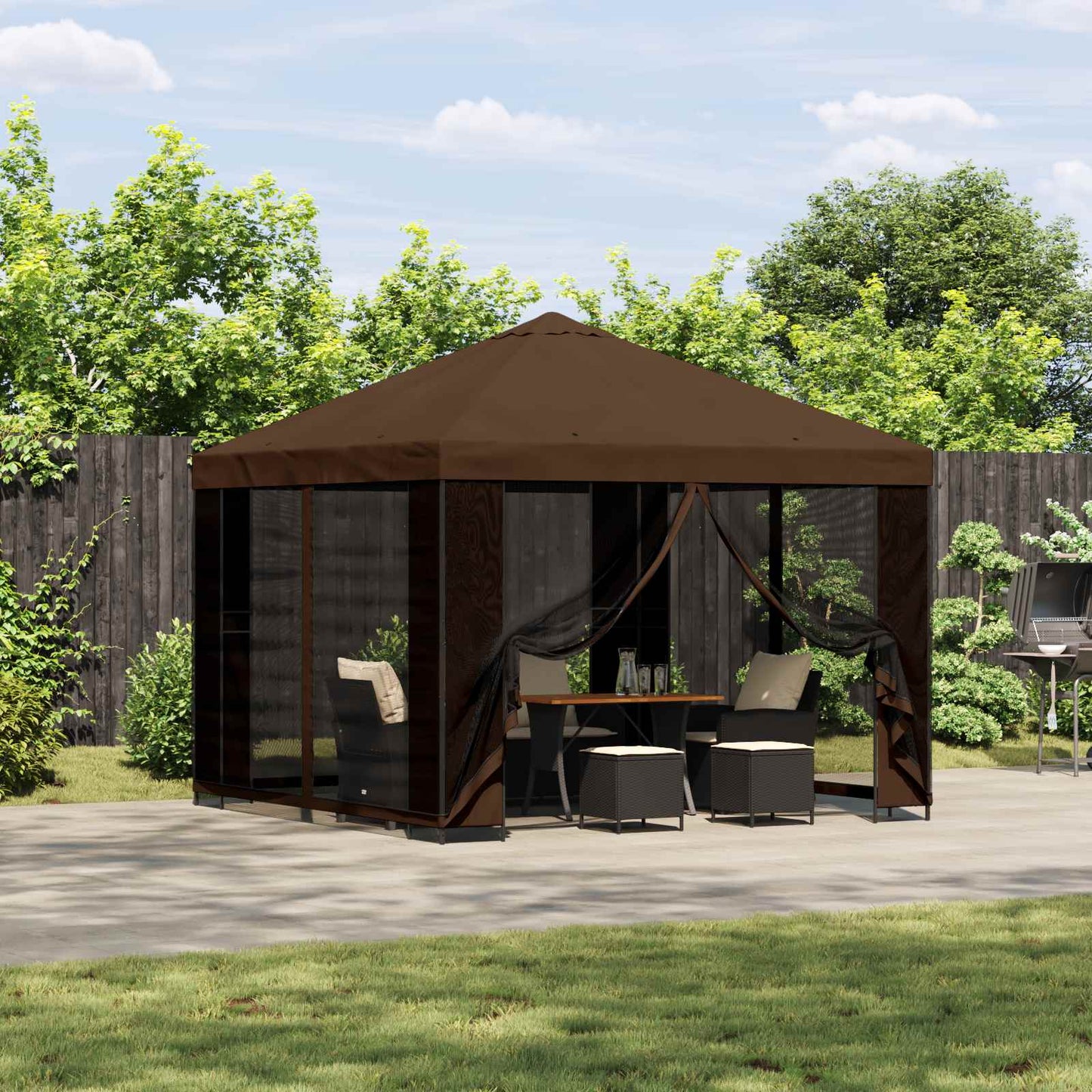 vidaXL Garden Gazebo with Sidewalls 3 x 3 m Brown Polyester and Steel 1