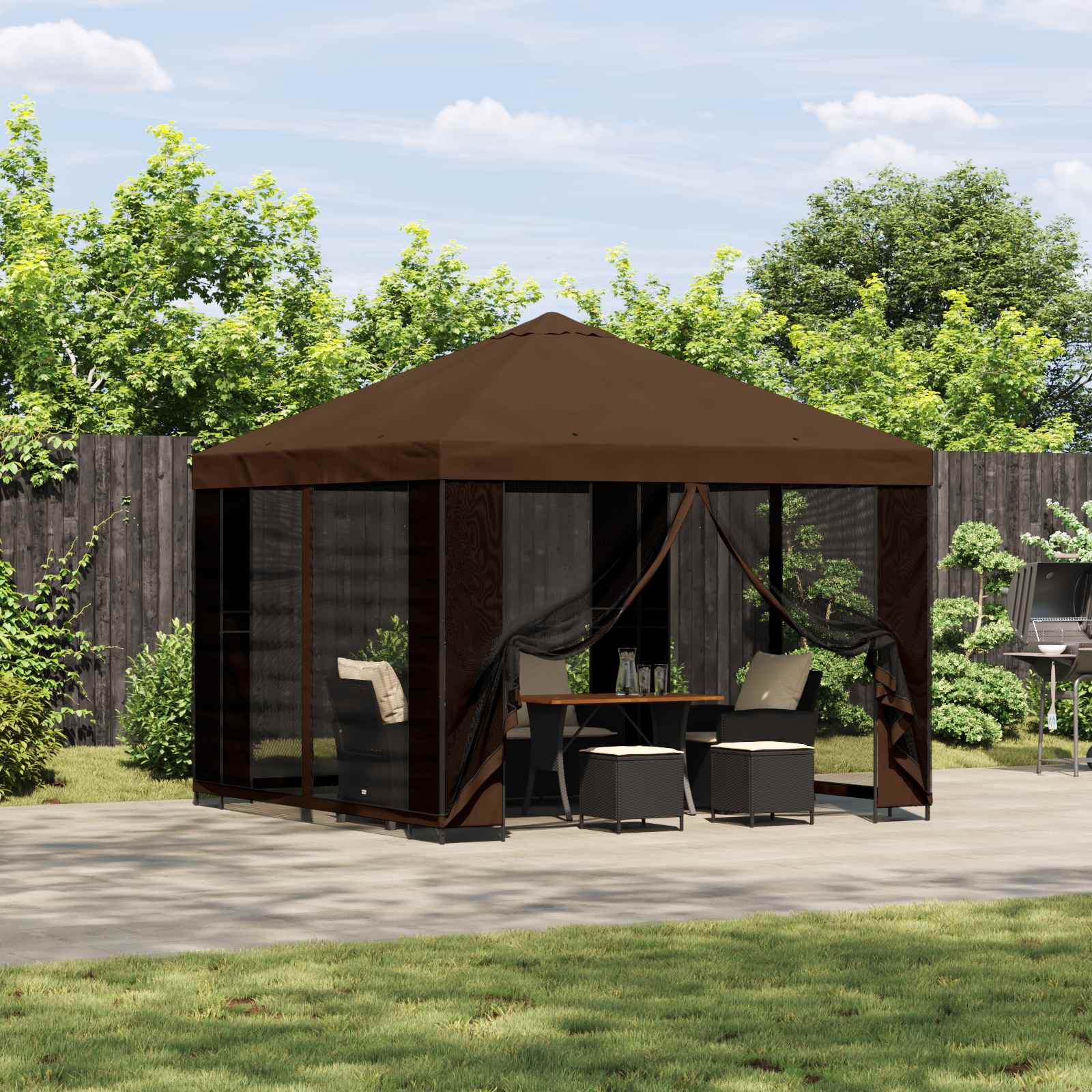 vidaXL Garden Gazebo with Sidewalls 3 x 3 m Brown Polyester and Steel 1