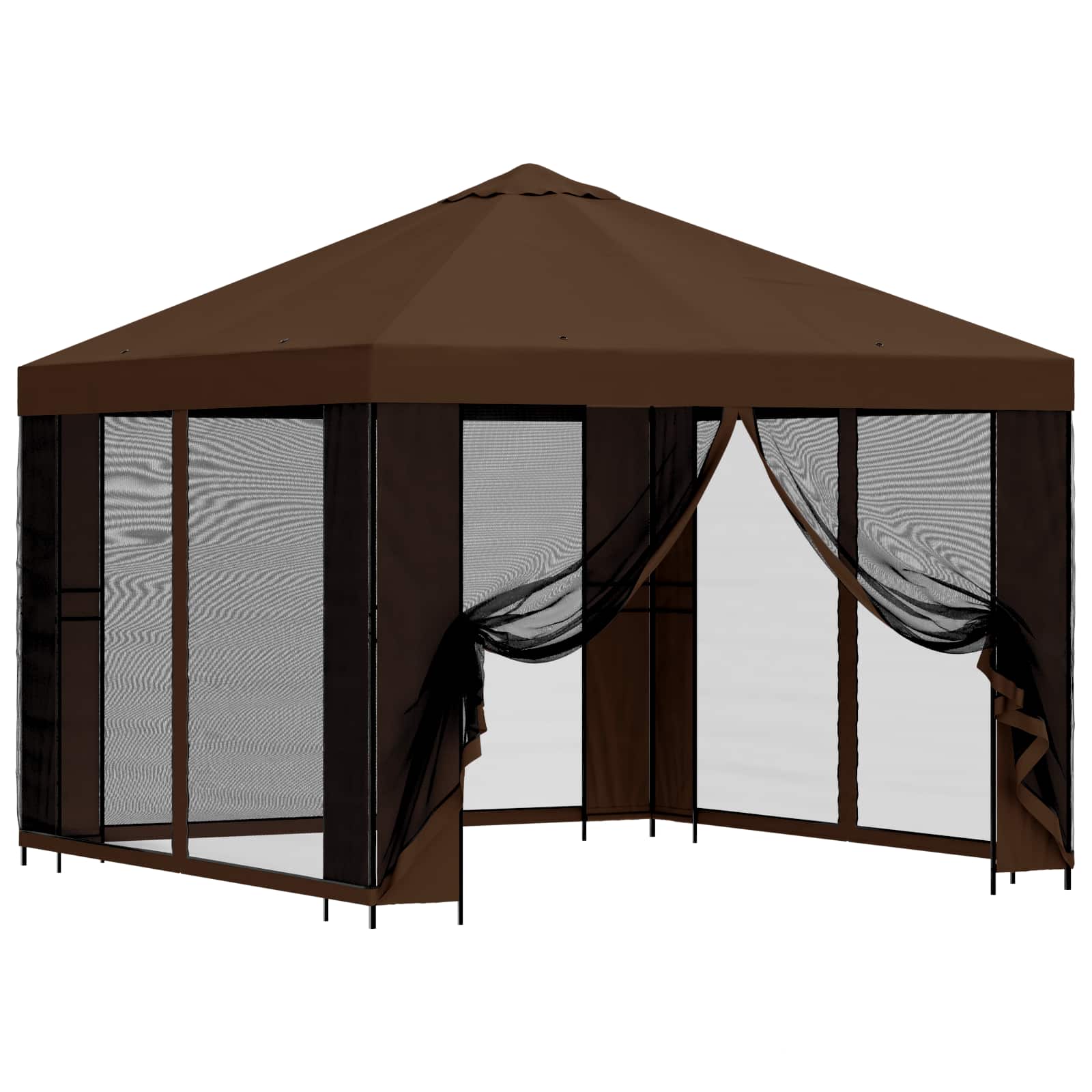 vidaXL Garden Gazebo with Sidewalls 3 x 3 m Brown Polyester and Steel 2