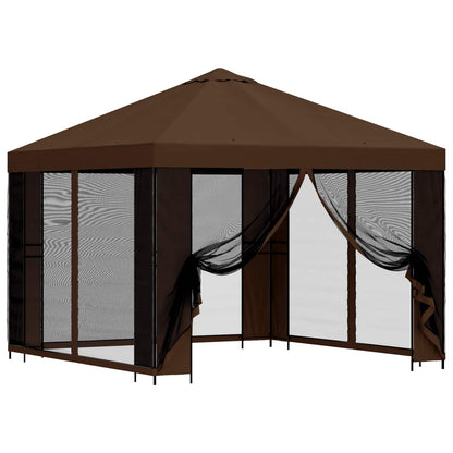 vidaXL Garden Gazebo with Sidewalls 3 x 3 m Brown Polyester and Steel 2