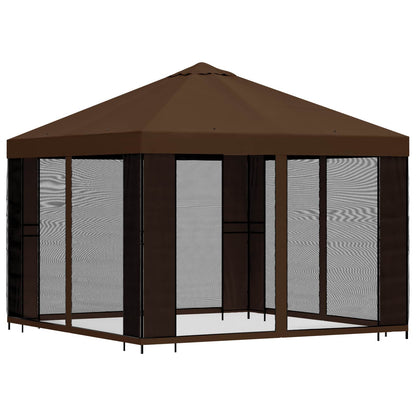 vidaXL Garden Gazebo with Sidewalls 3 x 3 m Brown Polyester and Steel 3