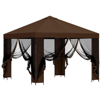 vidaXL Garden Gazebo with Sidewalls 3 x 3 m Brown Polyester and Steel 4