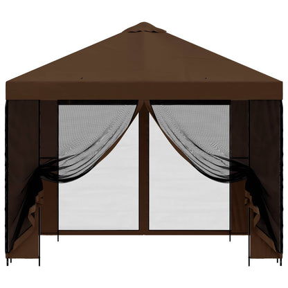 vidaXL Garden Gazebo with Sidewalls 3 x 3 m Brown Polyester and Steel 5