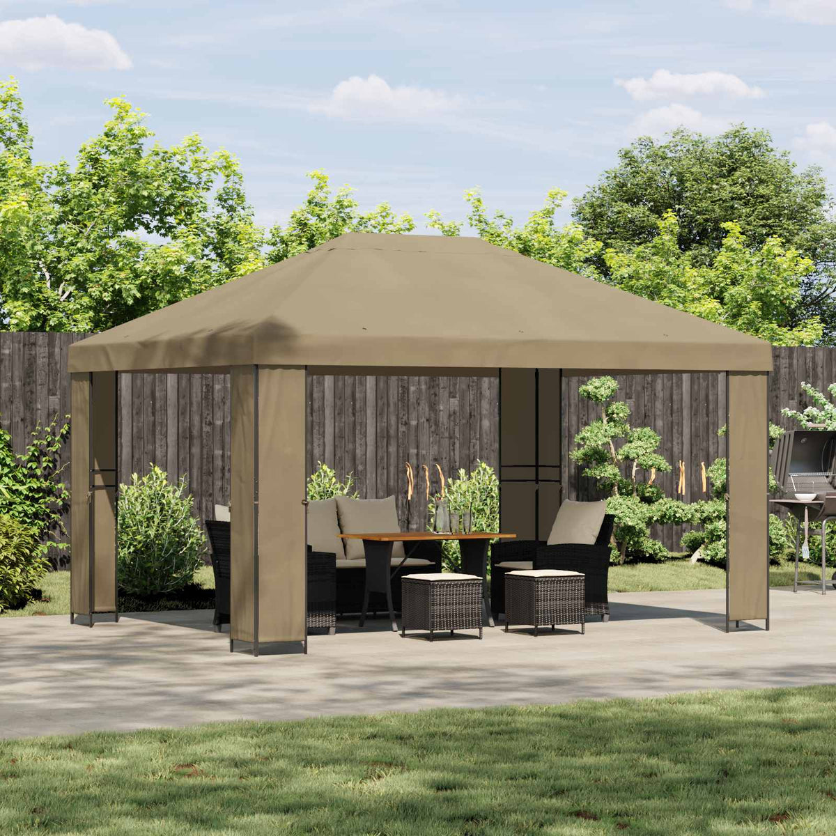 vidaXL Gazebo 4 x 3 m Beige Polyester and Steel 190 gsm 1