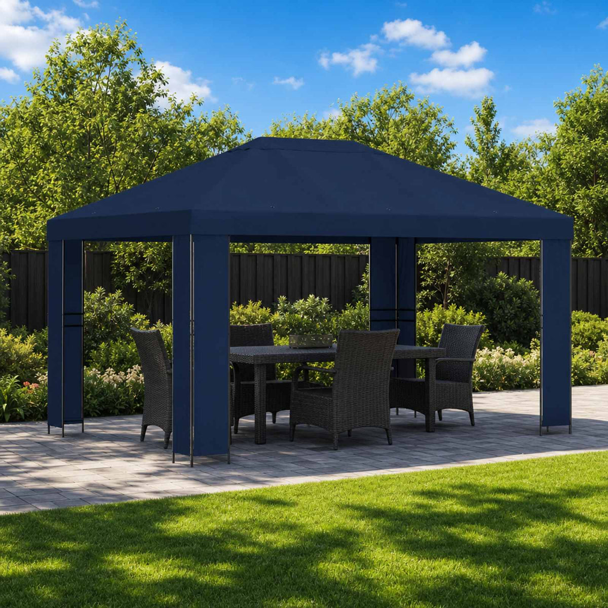 vidaXL Gazebo 4 x 3 m Blue Polyester and Steel 190 gsm 1