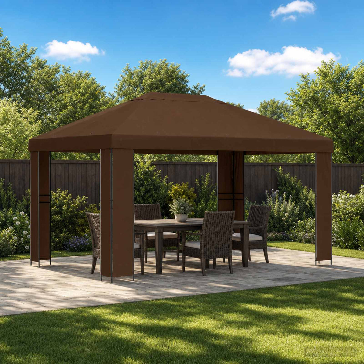 vidaXL Gazebo 4 x 3 m Brown Polyester and Steel 190 gsm 1